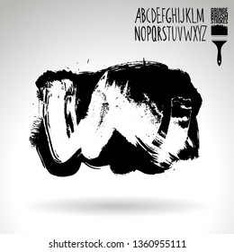 Black brush stroke and handwritten alphabet. Grunge vector abstract hand - painted element. Underline and border design.