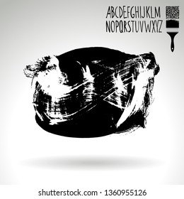 Black brush stroke and handwritten alphabet. Grunge vector abstract hand - painted element. Underline and border design.