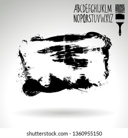 Black brush stroke and handwritten alphabet. Grunge vector abstract hand - painted element. Underline and border design.