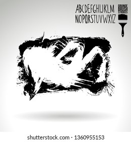 Black brush stroke and handwritten alphabet. Grunge vector abstract hand - painted element. Underline and border design.