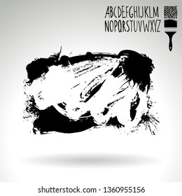 Black brush stroke and handwritten alphabet. Grunge vector abstract hand - painted element. Underline and border design.