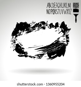Black brush stroke and handwritten alphabet. Grunge vector abstract hand - painted element. Underline and border design.