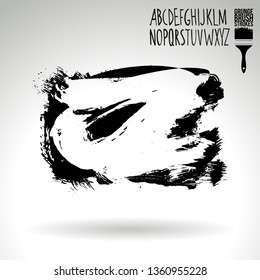 Black brush stroke and handwritten alphabet. Grunge vector abstract hand - painted element. Underline and border design.
