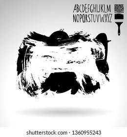 Black brush stroke and handwritten alphabet. Grunge vector abstract hand - painted element. Underline and border design.