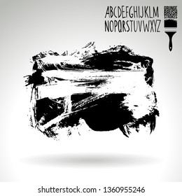 Black brush stroke and handwritten alphabet. Grunge vector abstract hand - painted element. Underline and border design.