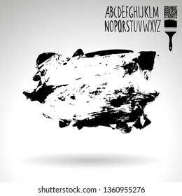 Black brush stroke and handwritten alphabet. Grunge vector abstract hand - painted element. Underline and border design.