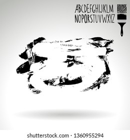 Black brush stroke and handwritten alphabet. Grunge vector abstract hand - painted element. Underline and border design.