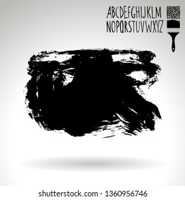 Black brush stroke and handwritten alphabet. Grunge vector abstract hand - painted element. Underline and border design.