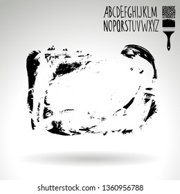 Black brush stroke and handwritten alphabet. Grunge vector abstract hand - painted element. Underline and border design.