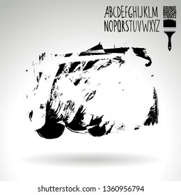 Black brush stroke and handwritten alphabet. Grunge vector abstract hand - painted element. Underline and border design.