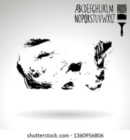Black brush stroke and handwritten alphabet. Grunge vector abstract hand - painted element. Underline and border design.