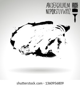 Black brush stroke and handwritten alphabet. Grunge vector abstract hand - painted element. Underline and border design.