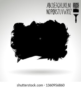 Black brush stroke and handwritten alphabet. Grunge vector abstract hand - painted element. Underline and border design.
