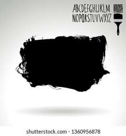 Black brush stroke and handwritten alphabet. Grunge vector abstract hand - painted element. Underline and border design.