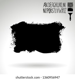Black brush stroke and handwritten alphabet. Grunge vector abstract hand - painted element. Underline and border design.