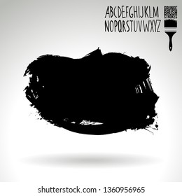 Black brush stroke and handwritten alphabet. Grunge vector abstract hand - painted element. Underline and border design.
