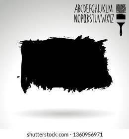 Black brush stroke and handwritten alphabet. Grunge vector abstract hand - painted element. Underline and border design.