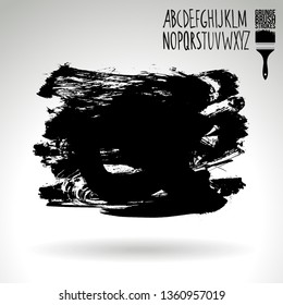 Black brush stroke and handwritten alphabet. Grunge vector abstract hand - painted element. Underline and border design.