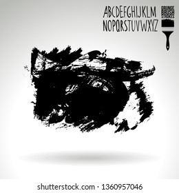 Black brush stroke and handwritten alphabet. Grunge vector abstract hand - painted element. Underline and border design.
