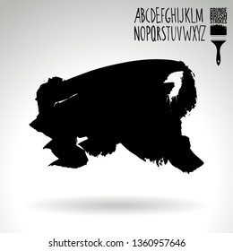 Black brush stroke and handwritten alphabet. Grunge vector abstract hand - painted element. Underline and border design.