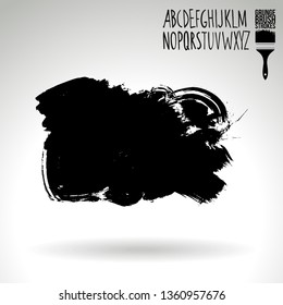 Black brush stroke and handwritten alphabet. Grunge vector abstract hand - painted element. Underline and border design.