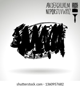 Black brush stroke and handwritten alphabet. Grunge vector abstract hand - painted element. Underline and border design.