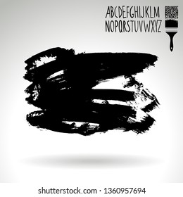 Black brush stroke and handwritten alphabet. Grunge vector abstract hand - painted element. Underline and border design.