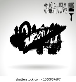Black brush stroke and handwritten alphabet. Grunge vector abstract hand - painted element. Underline and border design.