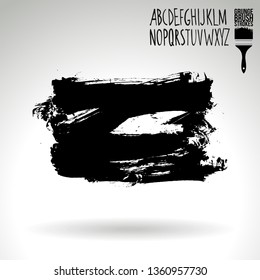 Black brush stroke and handwritten alphabet. Grunge vector abstract hand - painted element. Underline and border design.