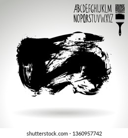 Black brush stroke and handwritten alphabet. Grunge vector abstract hand - painted element. Underline and border design.