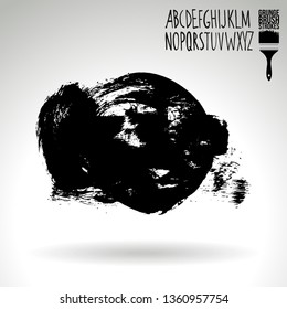 Black brush stroke and handwritten alphabet. Grunge vector abstract hand - painted element. Underline and border design.
