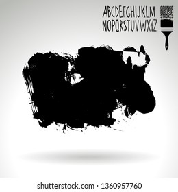 Black brush stroke and handwritten alphabet. Grunge vector abstract hand - painted element. Underline and border design.