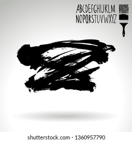 Black brush stroke and handwritten alphabet. Grunge vector abstract hand - painted element. Underline and border design.