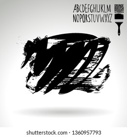 Black brush stroke and handwritten alphabet. Grunge vector abstract hand - painted element. Underline and border design.