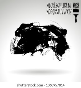 Black brush stroke and handwritten alphabet. Grunge vector abstract hand - painted element. Underline and border design.