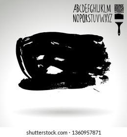 Black brush stroke and handwritten alphabet. Grunge vector abstract hand - painted element. Underline and border design.