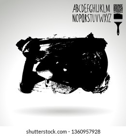 Black brush stroke and handwritten alphabet. Grunge vector abstract hand - painted element. Underline and border design.