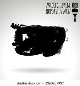 Black brush stroke and handwritten alphabet. Grunge vector abstract hand - painted element. Underline and border design.
