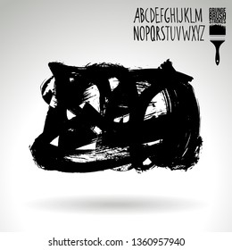 Black brush stroke and handwritten alphabet. Grunge vector abstract hand - painted element. Underline and border design.