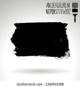 Black brush stroke and handwritten alphabet. Grunge vector abstract hand - painted element. Underline and border design.