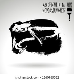 Black brush stroke and handwritten alphabet. Grunge vector abstract hand - painted element. Underline and border design.