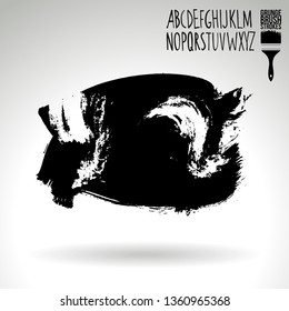 Black brush stroke and handwritten alphabet. Grunge vector abstract hand - painted element. Underline and border design.