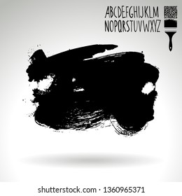 Black brush stroke and handwritten alphabet. Grunge vector abstract hand - painted element. Underline and border design.