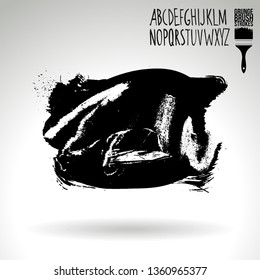 Black brush stroke and handwritten alphabet. Grunge vector abstract hand - painted element. Underline and border design.