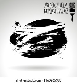 Black brush stroke and handwritten alphabet. Grunge vector abstract hand - painted element. Underline and border design.