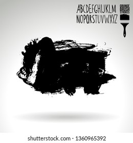 Black brush stroke and handwritten alphabet. Grunge vector abstract hand - painted element. Underline and border design.