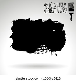 Black brush stroke and handwritten alphabet. Grunge vector abstract hand - painted element. Underline and border design.