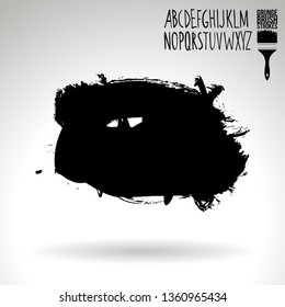 Black brush stroke and handwritten alphabet. Grunge vector abstract hand - painted element. Underline and border design.