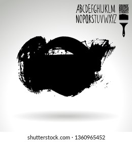 Black brush stroke and handwritten alphabet. Grunge vector abstract hand - painted element. Underline and border design.