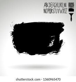 Black brush stroke and handwritten alphabet. Grunge vector abstract hand - painted element. Underline and border design.